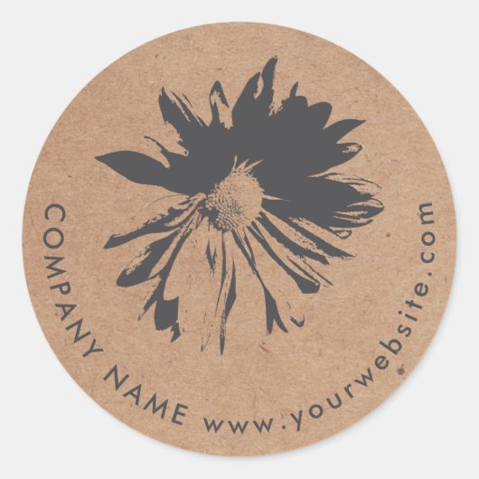 エレガントシンプルグレイフラワークラフト紙フローリスト ラウンドシール (正面)