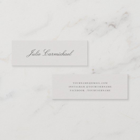 エレガントシンプルグレーのスクリプト名 スキニー名刺 (正面/裏面)