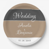 エレガントシンプルグレーBeige結婚 Script ペーパープレート (正面)