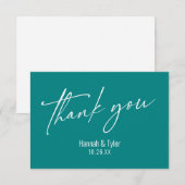 エレガントシンプルコンテンポラリーティール（緑がかった色） サンキューカード (正面/裏面)