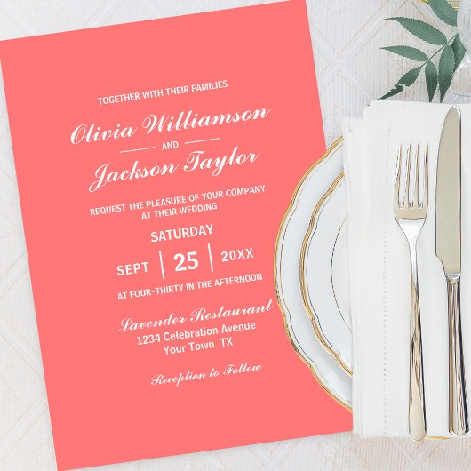 エレガントシンプルコーラルホワ結婚イト 招待状