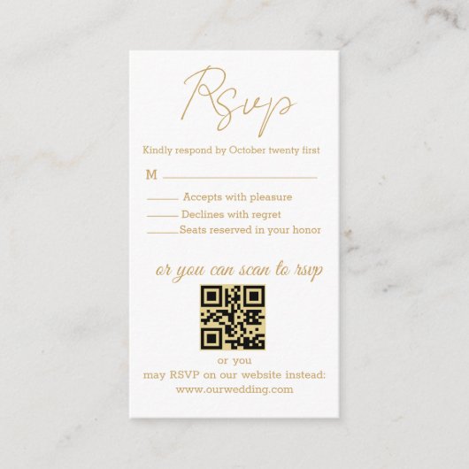 エレガントシンプルゴールデン写真rsvp結婚のqrコード エンクロージャーカード (正面)
