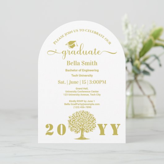 エレガントシンプルゴールデン卒業 招待状 (スタンド正面)