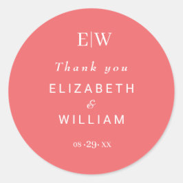 エレガントシンプルサンセットコーラル結婚with Monogram ラウンドシール