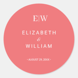 エレガントシンプルサンセットコーラル結婚with Monogram ラウンドシール