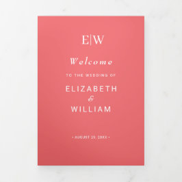 エレガントシンプルサンセットコーラル結婚with Monogram 三つ折りプログラム