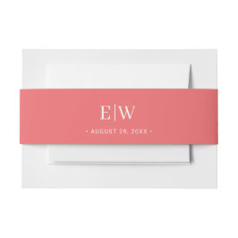 エレガントシンプルサンセットコーラル結婚with Monogram 招待状ベリーバンド