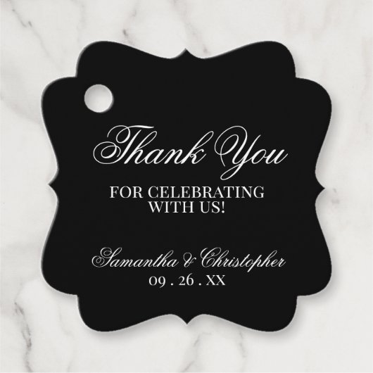 エレガントシンプルシックブラックサンキューズ結婚ス フェイバータグ (正面)