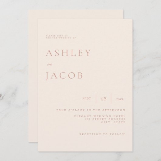 エレガントシンプルシックベージュ結婚ズ 招待状 (正面/裏面)