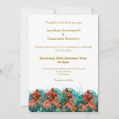 エレガントシンプルシンプル金ゴールド赤フローラ結婚s 招待状 (正面)