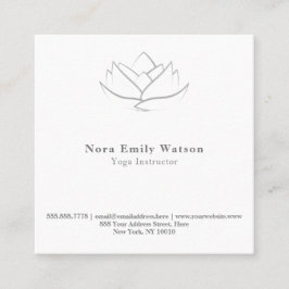 エレガントシンプルスクエアホワイトとグレーロータスフラワー スクエア名刺