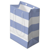 エレガントシンプルソフトブルー白ストライプ ミディアムペーパーバッグ (正面アングル)