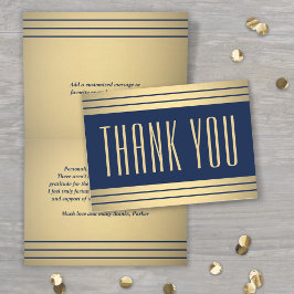 エレガントシンプルタイポグラフィストライプのブラックと金ゴールド サンキューカード