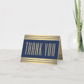 エレガントシンプルタイポグラフィストライプのブラックと金ゴールド サンキューカード (正面)