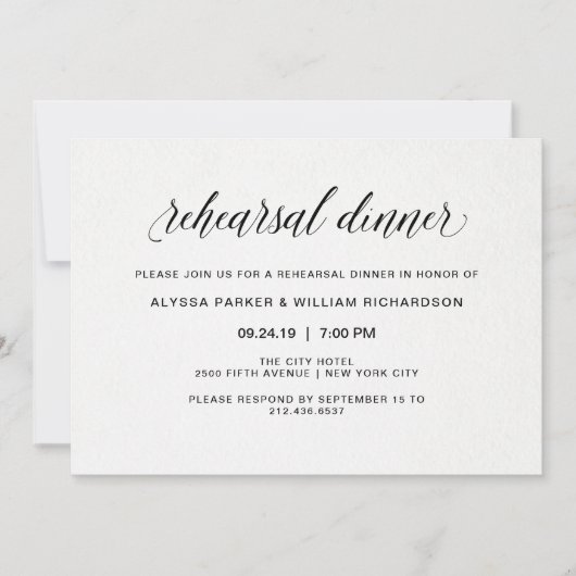 エレガントシンプルタイポグラフィ | リハーサルディナー 招待状 (正面)