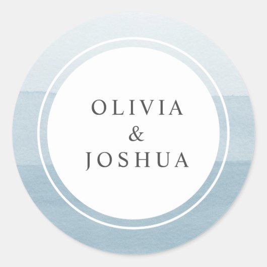 エレガントシンプルダスティブルーウォーターグラデーション結婚ズ ラウンドシール (正面)