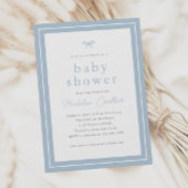 エレガントシンプルダスティブルーボーイズベビーシャワー 招待状