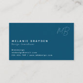 エレガントシンプルティール（緑がかった色）ブルーミニマリストモノグラム 名刺 (裏面)