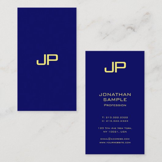 エレガントシンプルテンプレートフェイク金ゴールドフォントネイビーブルー 名刺 (正面/裏面)