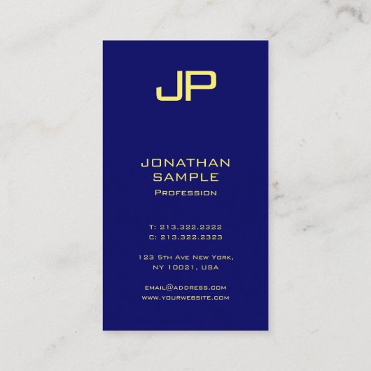 エレガントシンプルテンプレートフェイク金ゴールドフォントネイビーブルー 名刺 (裏面)