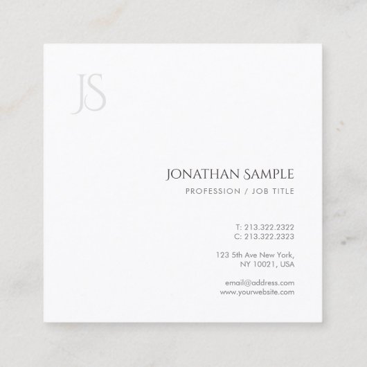 エレガントシンプルテンプレートモダンモノグラム スクエア名刺 (裏面)