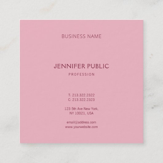 エレガントシンプルテンプレート淡い色のピンクラグジュアリーモダン スクエア名刺 (裏面)