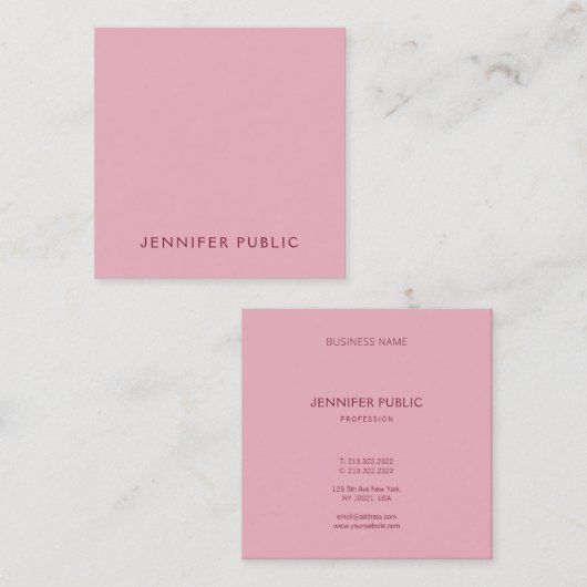 エレガントシンプルテンプレート淡い色のピンクラグジュアリーモダン スクエア名刺 (正面/裏面)