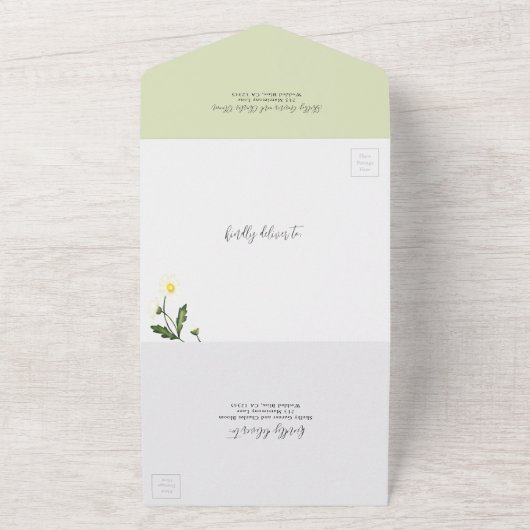 エレガントシンプルデイジー結婚フローラ オールインワン招待状 (外側)