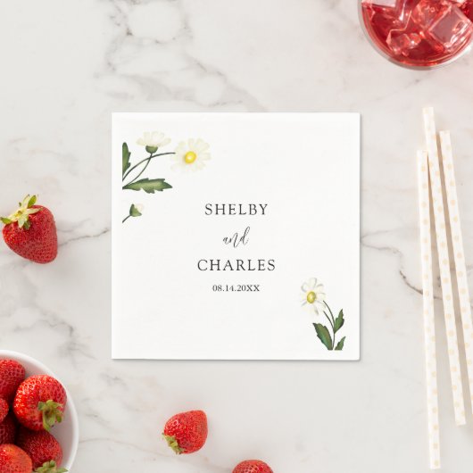 エレガントシンプルデイジー結婚フローラ スタンダードカクテルナプキン (インサイチュ)