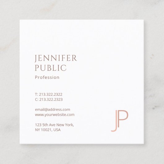 エレガントシンプルデザインモダンモノグラムラグジュアリープレーン スクエア名刺 (正面)