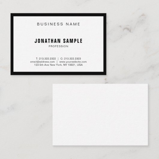 エレガントシンプルデザイン白黒BWプレーンモダン 名刺 (正面/裏面)