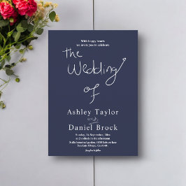 エレガントシンプルネイビーブルーホワイトシックモダンズ結婚ス 招待状
