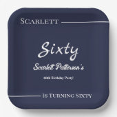 エレガントシンプルネイビーブルーホワイトモダン誕生日 ペーパープレート (正面)