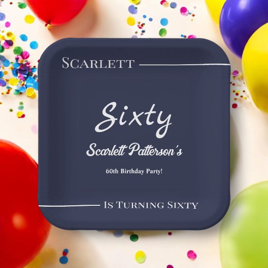 エレガントシンプルネイビーブルーホワイトモダン誕生日 ペーパープレート