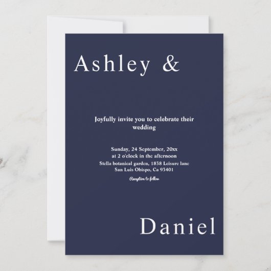 エレガントシンプルネイビーブルーホワイトラグジュアリーシック結婚ス 招待状 (正面)