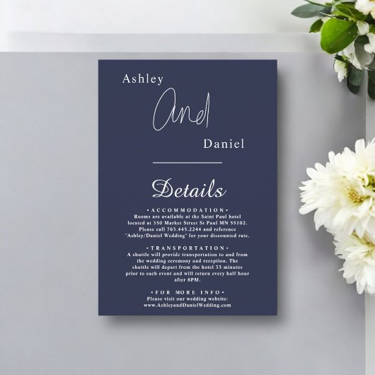 エレガントシンプルネイビーブルーモダンホワイト結婚ズ エンクロージャーカード