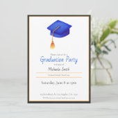 エレガントシンプルネイビーブルー卒業キャップ 招待状 (スタンド正面)