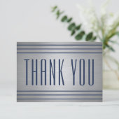 エレガントシンプルネイビーブルー&シルバークラシックストライプの サンキューカード (スタンド正面)