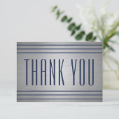 エレガントシンプルネイビーブルー&シルバークラシックストライプの サンキューカード (スタンド正面)