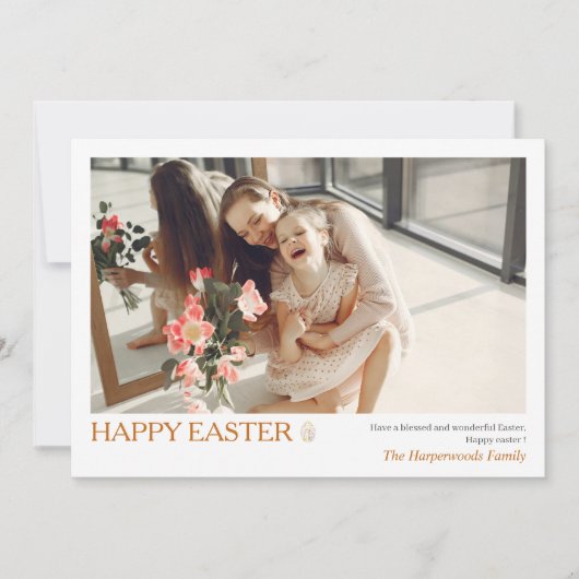 エレガントシンプルハッピーイースターエッグス家族の写真 シーズンカード (正面)