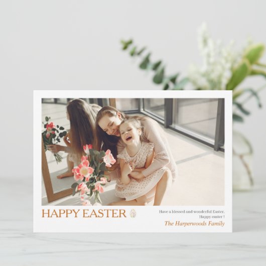 エレガントシンプルハッピーイースターエッグス家族の写真 シーズンカード (スタンド正面)