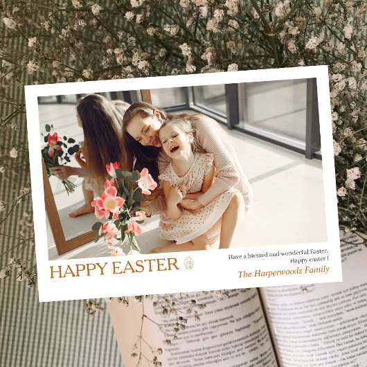 エレガントシンプルハッピーイースターエッグス家族の写真 シーズンカード