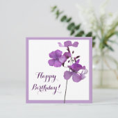 エレガントシンプルハッピーバースデーかわいらし紫フローラ カード (スタンド正面)