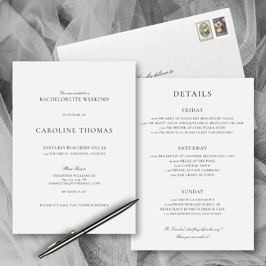 エレガントシンプルバチェロレッテ週末（旅程あり） 招待状