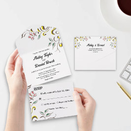 エレガントシンプルバラボホフローラ結婚ズ オールインワン招待状