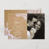 エレガントシンプルバラモダンフローラフェイク銀 招待状 (正面/裏面)