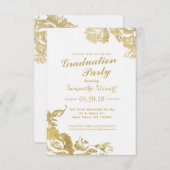 エレガントシンプルバラモダンフローラ金ゴールド卒業 招待状 (正面/裏面)