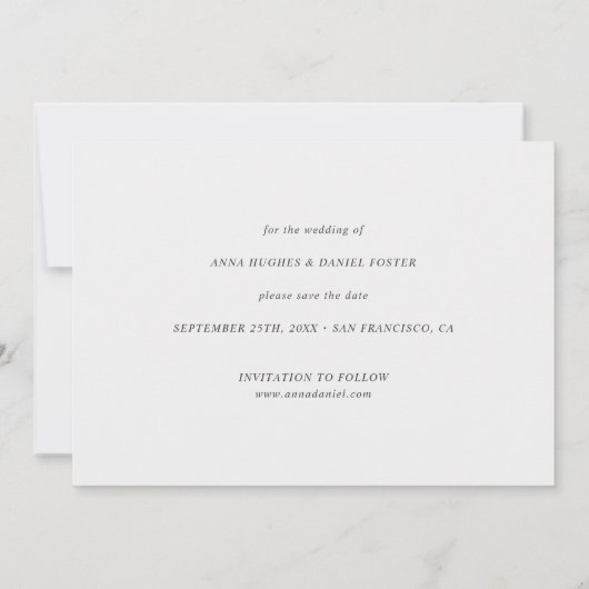 エレガントシンプルパーソナライズされた写真の日付の保存 セーブザデート (裏面)