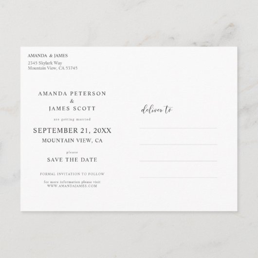 エレガントシンプルパーソナライズされた写真の日付の保存 案内ポストカード (裏面)