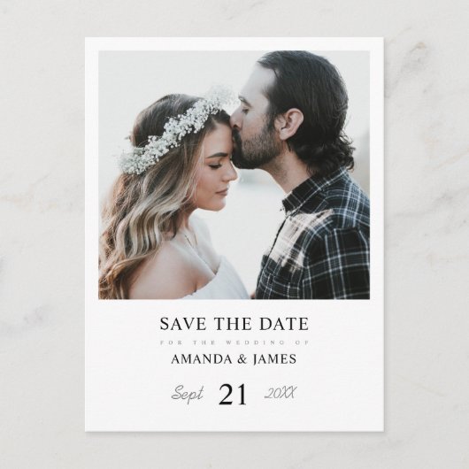 エレガントシンプルパーソナライズされた写真の日付の保存 案内ポストカード (正面)